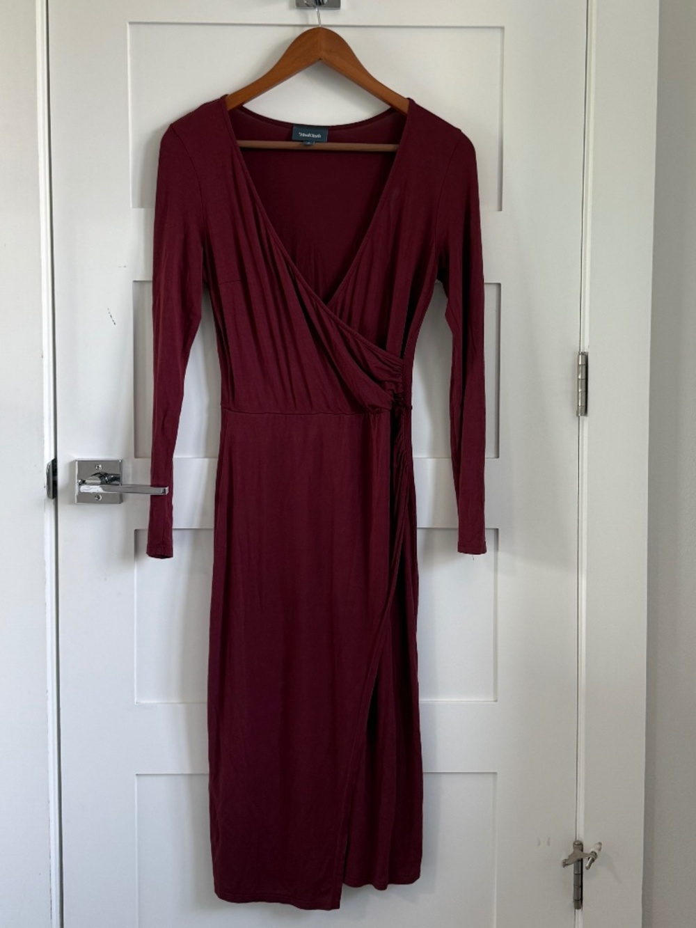 Faux wrap midi bodycon dress